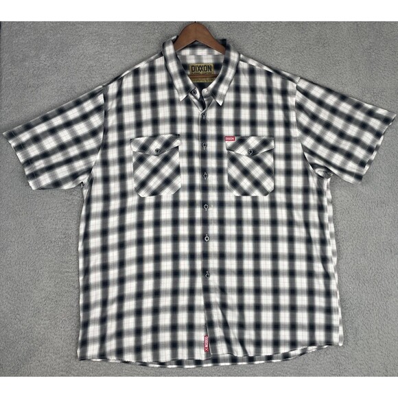 Dixxon Flannel Button Plaid Short Sleeve Shirt Mens 4XL White Black Red D-Lux - Picture 1 of 9